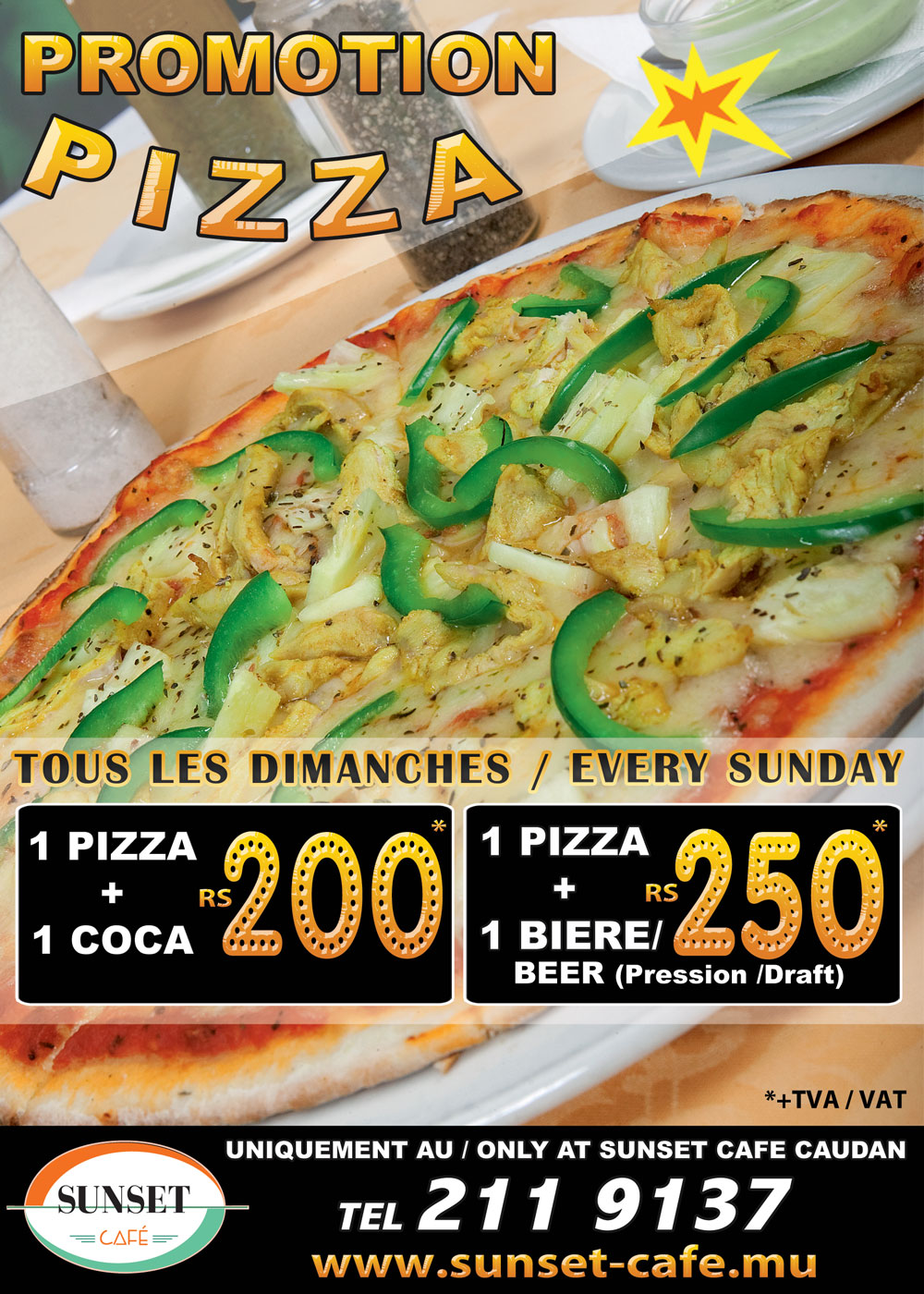 Pizza promotion sunset cafe caudan